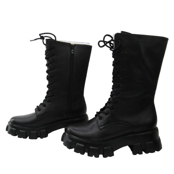 RAYE Women's Sheena Leather Lace Up Mid Calf Boots in Black SZ 7 - Picture 3 of 9